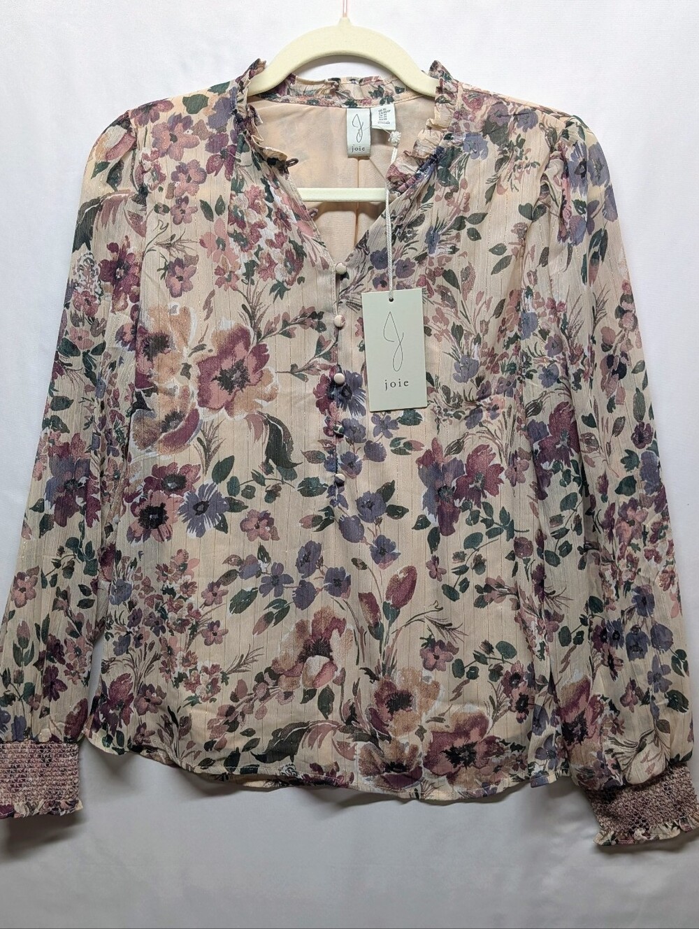 Joie Women's Floral Ruffle Neck Long-Sleeve Blouse - Light Pink Multi